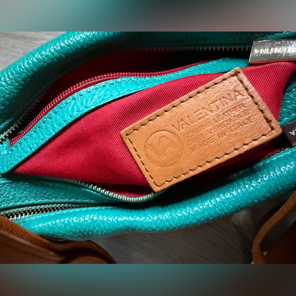 Valentina Teal and Brown Leather Shoulder Bag - Picture 8 of 16